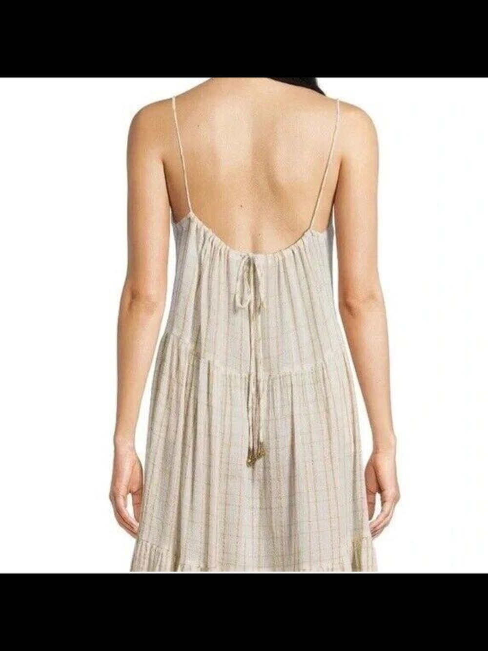 Free People Marigold Maxi Dress L Cream Gold Gauze Tiered Boho Cottagecore - Picture 5 of 16